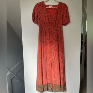 Sezane Red Floral Midi Dress
